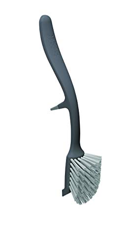 Non-Scratch Dish Brush with Integrated Sink Rest & Pan Scraper, Grey