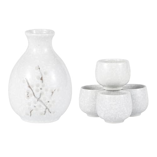 Urban Tokyo White Japanese Plum Blossom Sake Set 9.5oz Bottle & 4 Cups