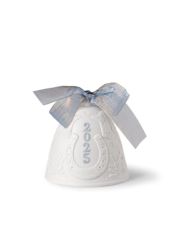 2025 Christmas Bell Ornament in Matte Porcelain with Blue Details