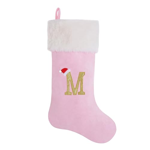 Personalized Pink Velvet Christmas Stocking 20-Inch Monogrammed Plush Cuff