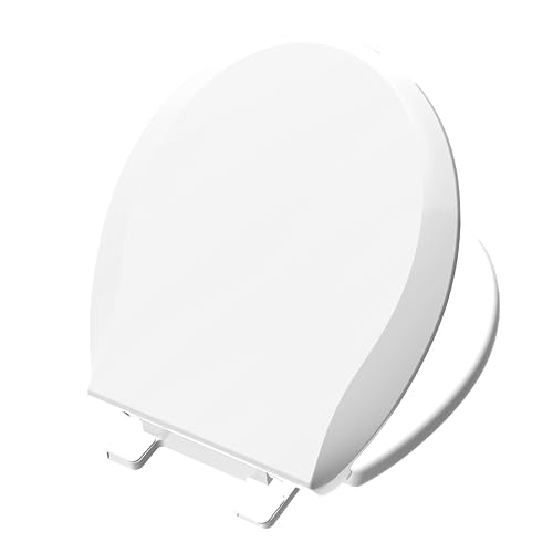 Round Toilet Seat 16.5-Inch, Soft Close Quiet No-Slam Lid, White Durable PP