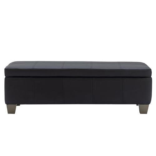 51-Inch Faux Leather Storage Ottoman Bench with Safety Hinge, Black