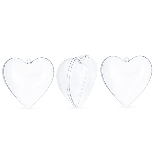 Set of 3 Clear Plastic Heart Christmas Ornaments 3.05 Inches - Shatterproof Holiday Decor