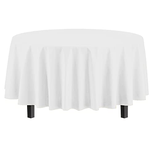 Premium White Round Plastic Tablecloth 84 Inch - 12 Pack Table Covers