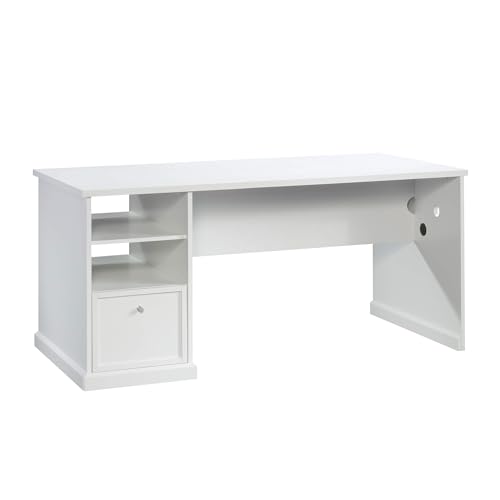Modern Craft Table with Storage, White Work Desk for Sewing and Scrapbooking
