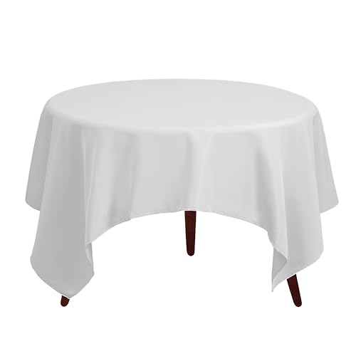 52x52 Inch Square Polyester Tablecloth - Washable White Fabric for Tables