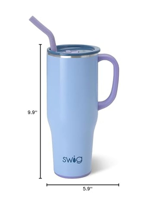 Swig Life 40oz Mega Mug, 40 oz Tumbler with Handle and Straw, Cup Holder Friendly, Dishwasher Safe, Extra Large Insulated Tumbler, Stainless Steel (Bay Breeze)