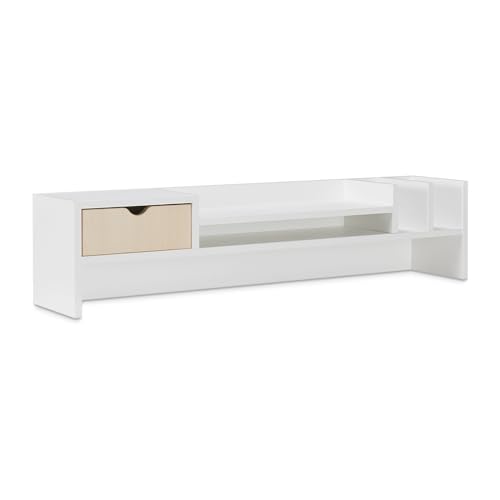 48-Inch Desk Storage Hutch with Drawer and Cubbies - Light Maple & White