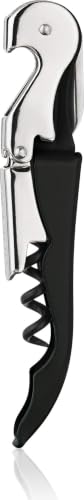 Black Double Hinged Waiter's Corkscrew Wine Opener with Foil Cutter - Stainless Steel & Plastic