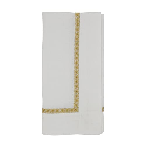 SARO Lifestyle Gold 20" x 20" Embroidered Border Table Napkins Set of 4