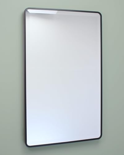 16x26 Rounded Rectangle Recessed Bathroom Medicine Cabinet, Black Steel