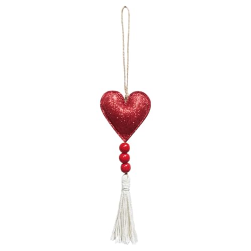 D Variant 6 Pcs Red Glitter Heart Ornaments with Tassels for Christmas Decor