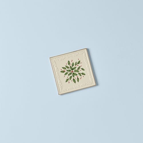 Lenox Holiday Porcelain Christmas Trivet - 6 Inch, Ornate Holly Leaf Design, Gold Accents