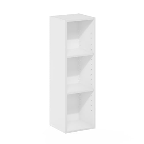 Furinno Fulda Narrow 3-Tier White Bookshelf, 10W, Adjustable Shelves, Small Space Storage