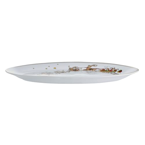 Fitz and Floyd St. Nicholas 17 Inch Gold Banded Holiday Serving Platter - Festive Santa Design