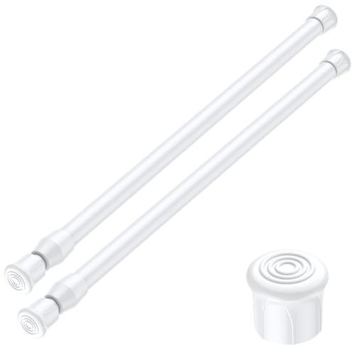 Adjustable White Spring Tension Curtain Rods (17-28 Inch, 2-Pack)