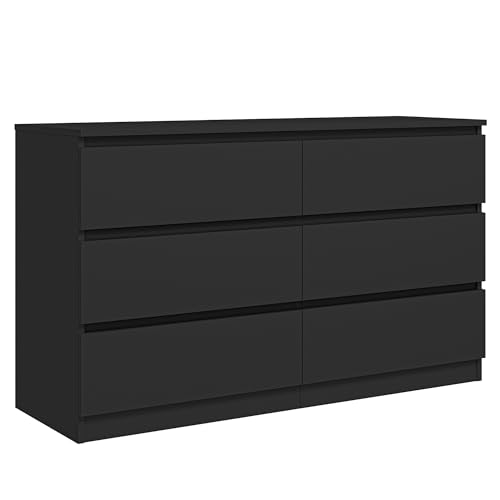 6-Drawer Double Dresser, Modern Black Storage Chest for Bedroom