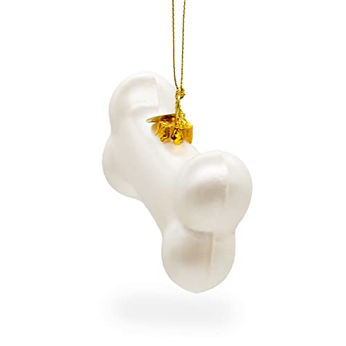 White Dog Bone Glass Christmas Ornament - Handcrafted Holiday Decor, Pet Lover Gift