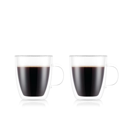 Bodum 15oz Bistro Double Wall Insulated Mug Set of 2, Clear Borosilicate Glass