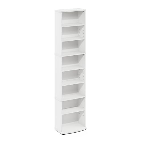 8-Tier Tall Narrow Media Storage Tower with Adjustable Shelves White
