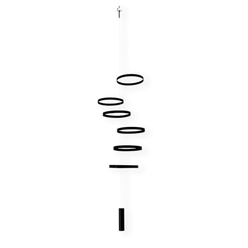 Modern Hanging Mobile with 6 Black Rings, 42-Inch Minimalist Art Decor