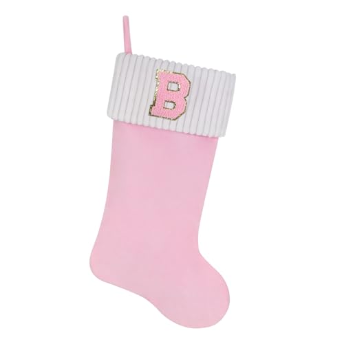20-Inch Personalized Pink Velvet Christmas Stocking with Embroidered Letter