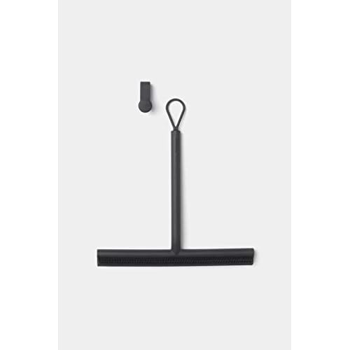Brabantia Silicone Shower Squeegee with Hook (Dark Gray) Anti Streak Cleaning Wiper for Bathroom Glass, Plastic, Tile - Doublesided Brush & Rim Design