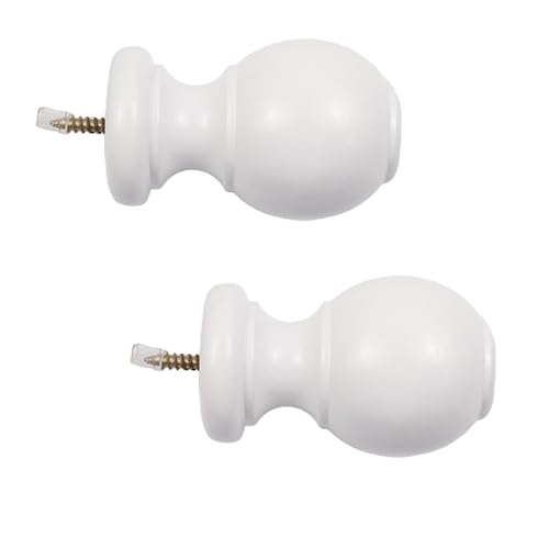 Wooden Curtain Rod Finials, 1-Inch End Caps for 28mm Rods, White, 2-Pack