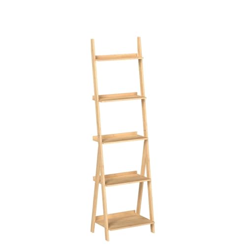 5-Tier Corner Ladder Shelf, Industrial Bamboo Storage Bookcase
