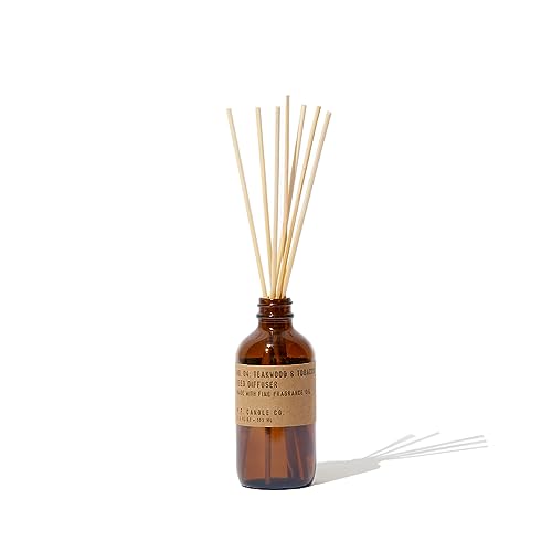 Teakwood and Tobacco Scented Reed Diffuser with Amber Glass Jar, 3.5 fl oz