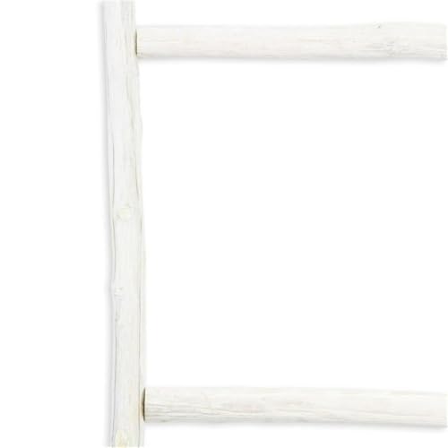 4-Tier White Wash Wood Ladder Blanket Rack, Distressed Decorative Organizer