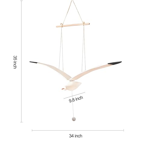 Wooden Flying Seagull Hanging Mobile, Kinetic Ceiling Art Decor, 105cm