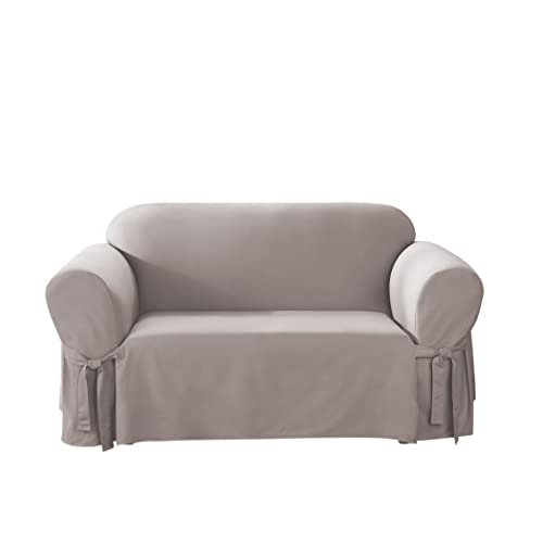 Cotton Loveseat Slipcover - Gray, Machine Washable, Fits 58-73 Inch Sofas