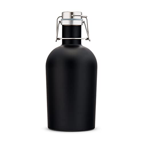 64 oz Insulated Stainless Steel Beer Growler with Flip-Top Lid, Black