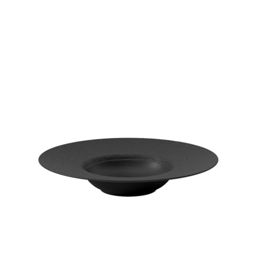 Villeroy & Boch Manufacture Rock Pasta Plate with Rim, Premium Porcelain, Made in Germany, Matte Black, 11.5 in, Premium Porcelain