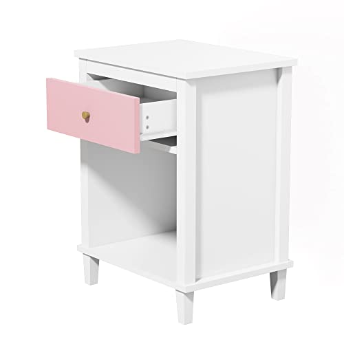 Modern Kids Nightstand with Drawer and Open Shelf, Wood Bedside Table