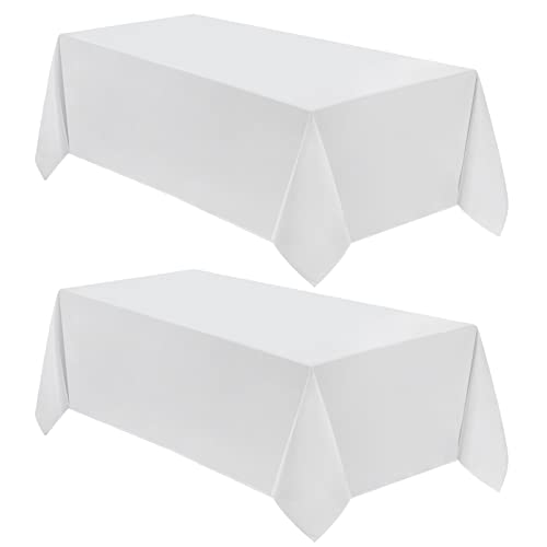2 Pack White Rectangular Tablecloth 90 x 132 Inch Polyester Table Cover