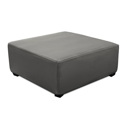 Square Ottoman Cover 40x40x15 - Light Gray Stretch Slipcover