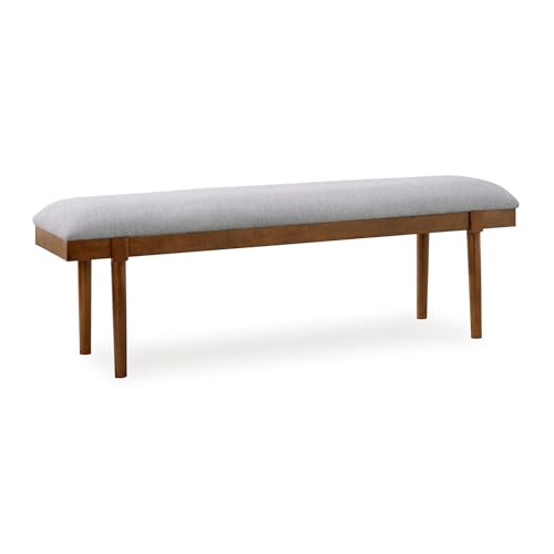 59-Inch Mid-Century Modern Upholstered Dining Bench, Gray Fabric