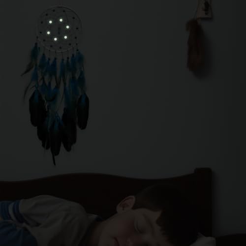 Blue Dream Catcher with Turquoise Gemstone and Glow-in-the-Dark Beads