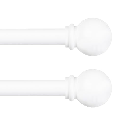 Kenney Chelsea Ball End Window Curtain Rod, Adjustable Curtain Rod for Windows 28 to 48 Inches, Extendable Curtain Rod Set, White Curtain Rod, Curtain Rods 2 Pack