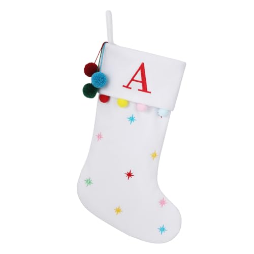 19-Inch Personalized Embroidered Christmas Stocking with Pom Poms