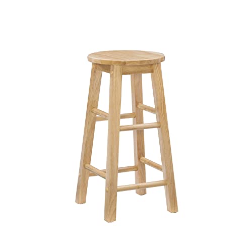 24-Inch Solid Wood Counter Height Barstool with Round Seat, Natural Finish