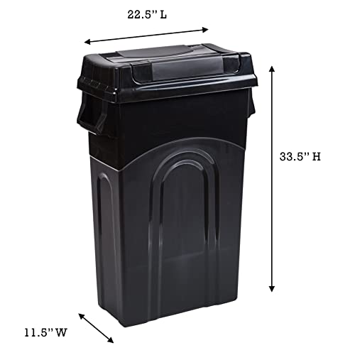 23-Gallon Slim Trash Can with Swing Lid, Black Plastic
