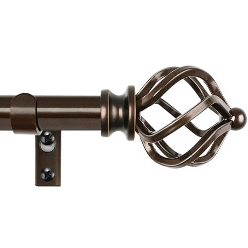 Adjustable Bronze Curtain Rod 32-58", 3/4" Metal Drapery Rod with Cage Finials