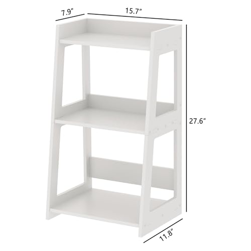3-Tier Freestanding Ladder Shelf, Compact White PVC Storage Rack