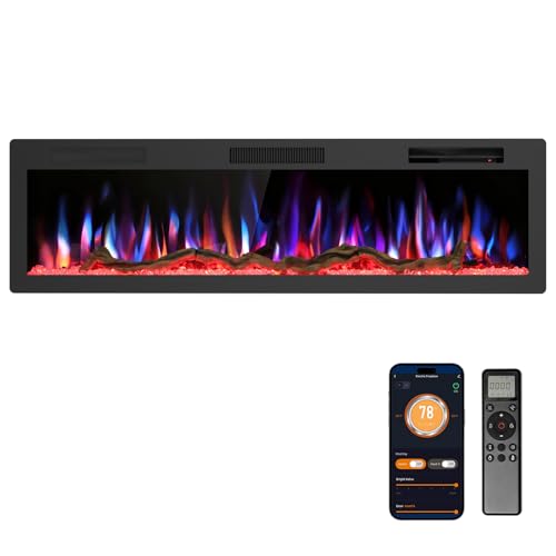 60-Inch Recessed and Wall-Mounted Smart Electric Fireplace with App and Voice Control