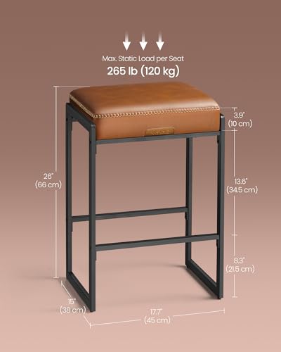 Set of 2 Counter Height Bar Stools, Mid-Century Modern Kitchen Stools