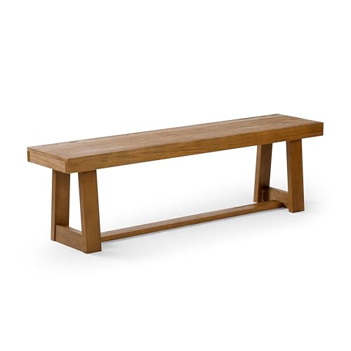 60-Inch Solid Wood Farmhouse Dining Bench, Pecan Wirebrush Finish