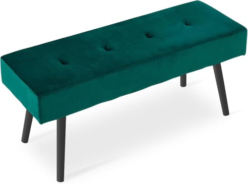 40-Inch Upholstered Entryway Bench with Metal Legs, Dark Green Velvet